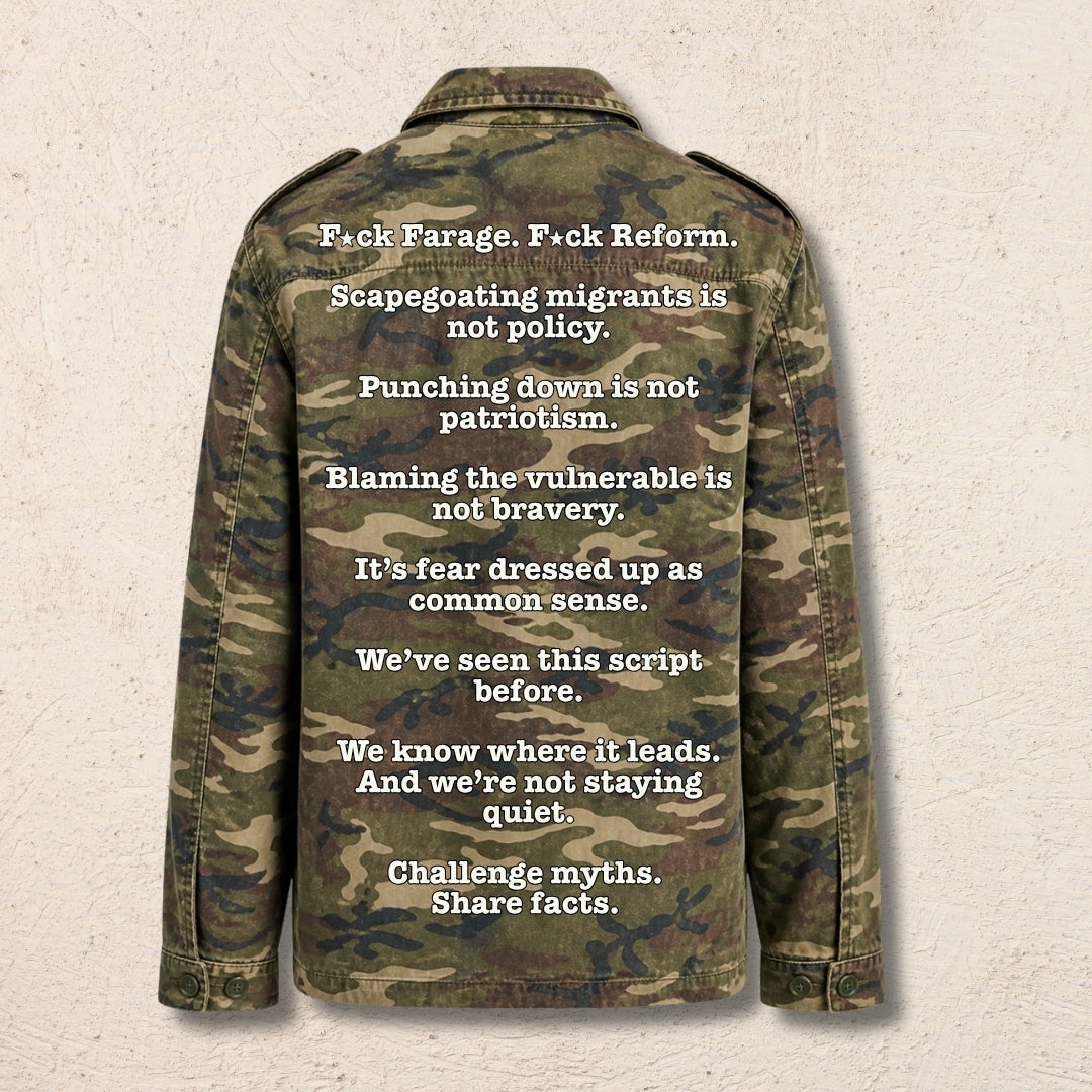 What Are You Angry About? Custom Preloved Protest Army Jacket Medium | 20% to charity (Copy) (Copy)