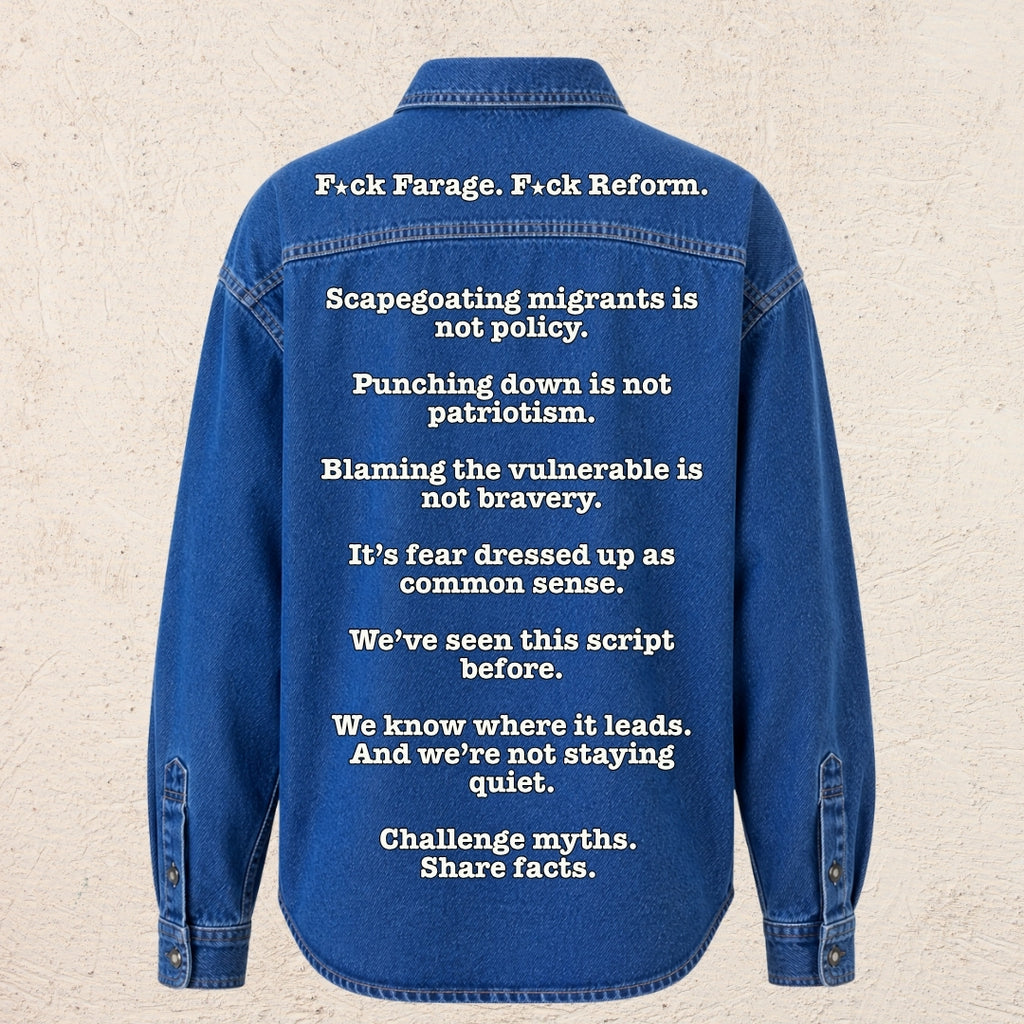What Are You Angry About? Custom Preloved Protest Denim Shirt Large | 20% to charity (Copy)