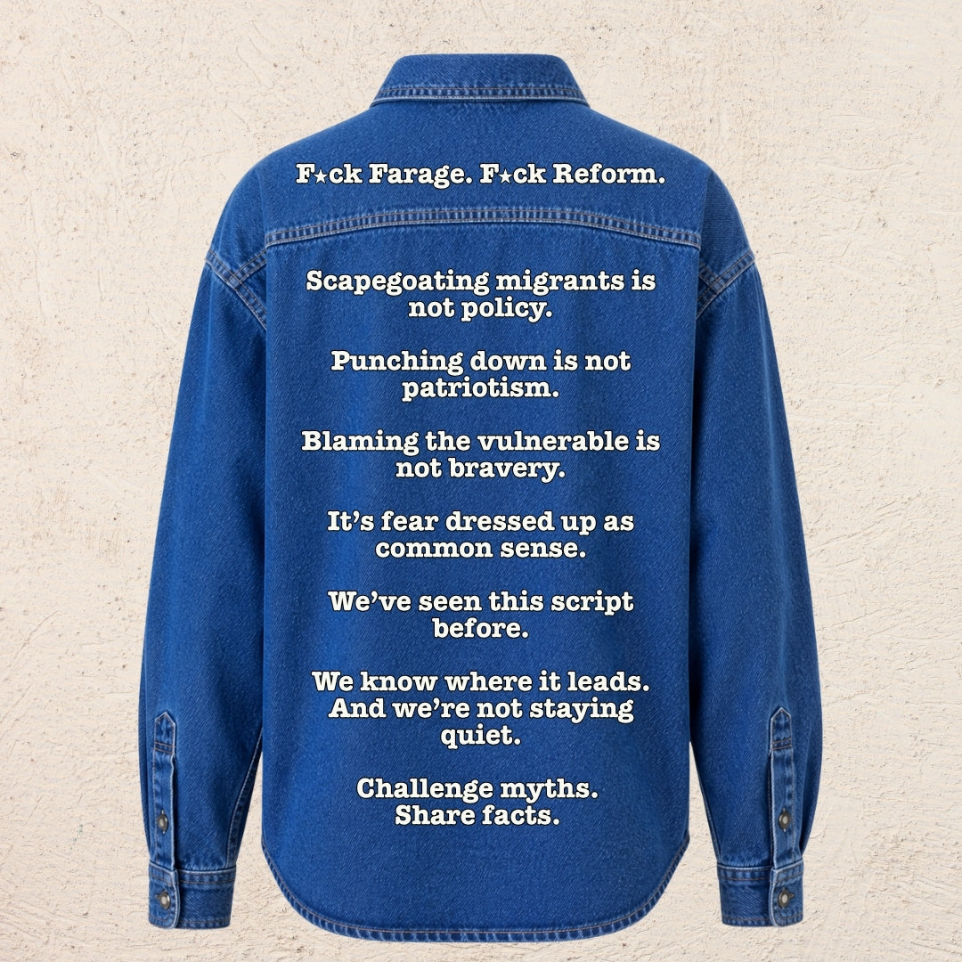 What Are You Angry About? Custom Preloved Protest Denim Shirt Large | 20% to charity (Copy)